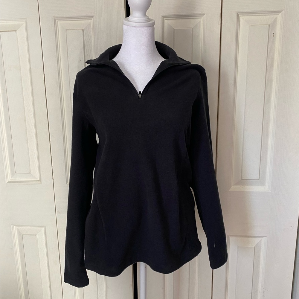 Lands' End Black Zippered Polo Sweatshirt